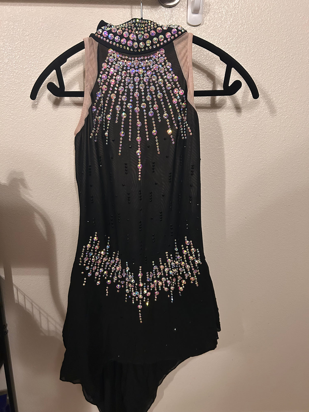 Black Skating Dress with Iridescent Crystals - XL