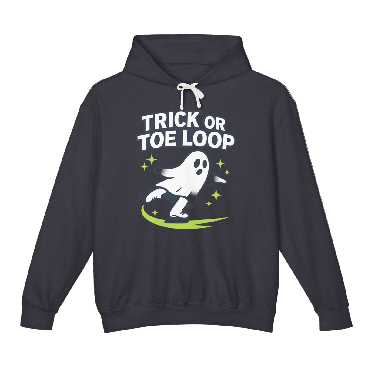 Ghost character with 'Trick or Toe Loop' text on a white background