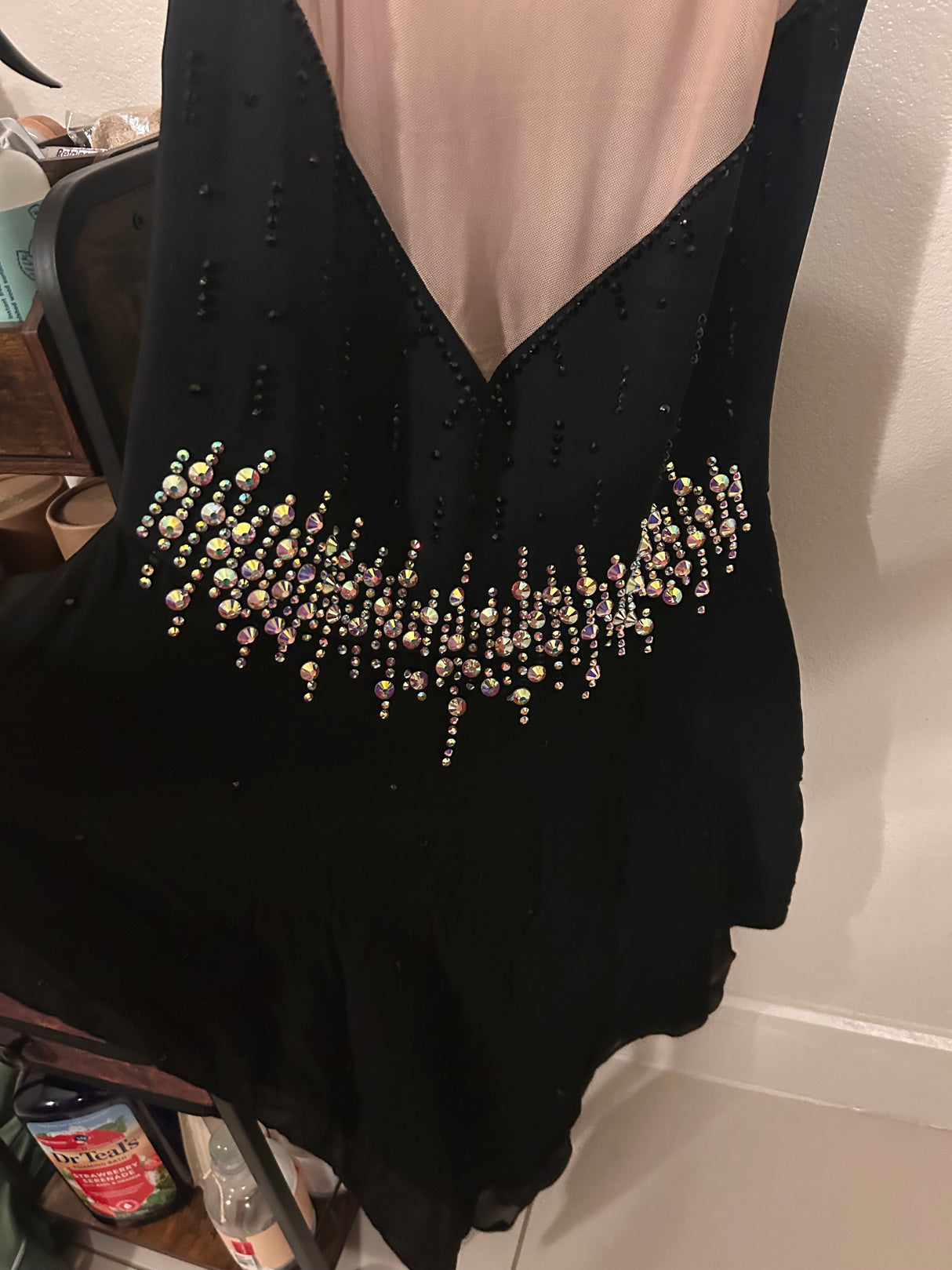 Black Skating Dress with Iridescent Crystals - XL