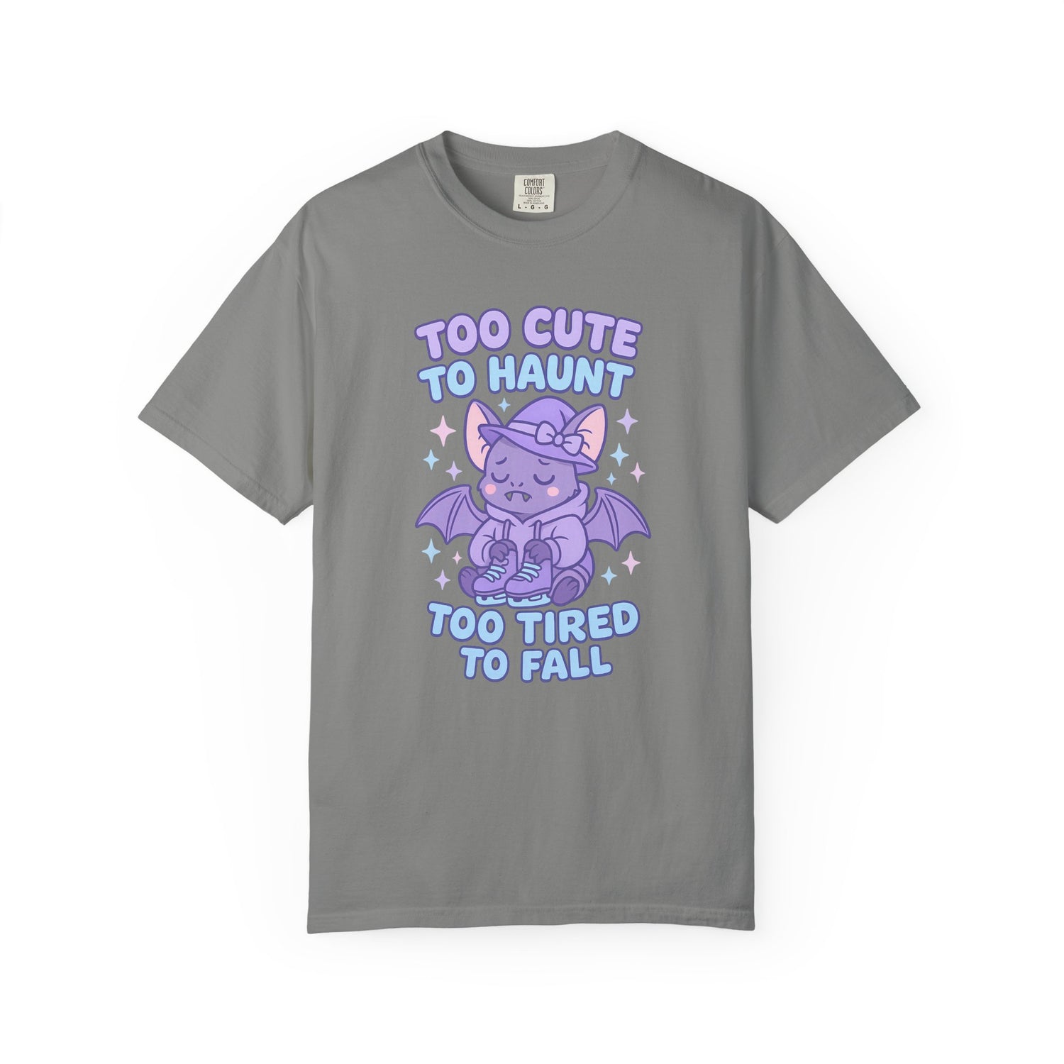 Gray t-shirt with a purple dragon graphic and text on a white background