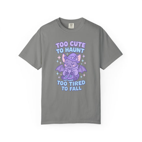 Gray t-shirt with a purple dragon graphic and text on a white background