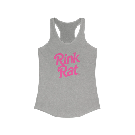 Gray tank top with pink 'Rink Rat' text on a white background