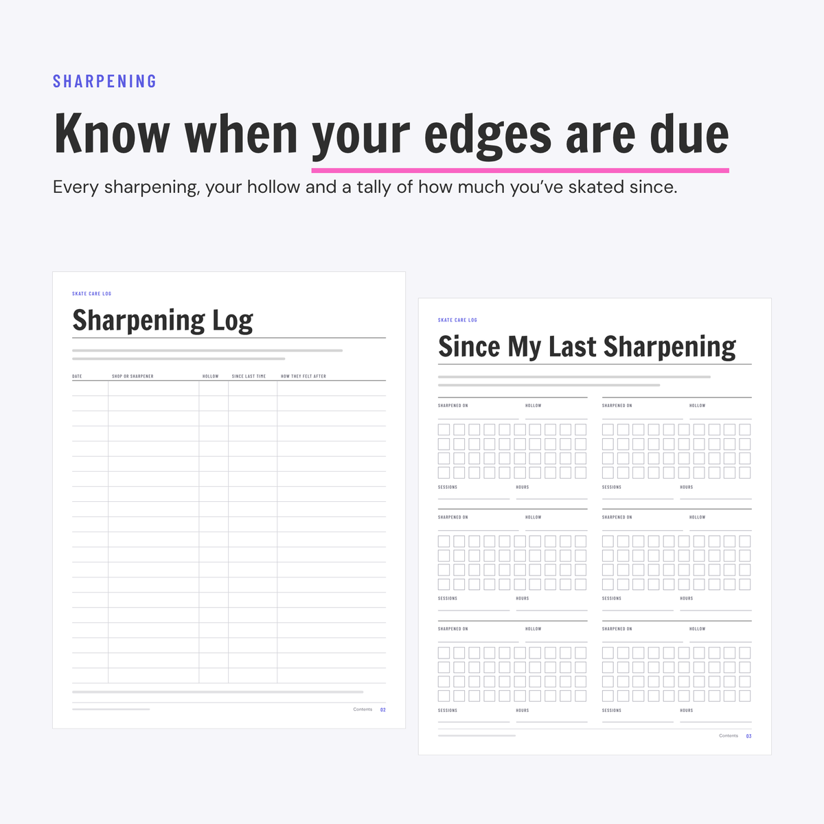 Skate Care Log printable, preview
