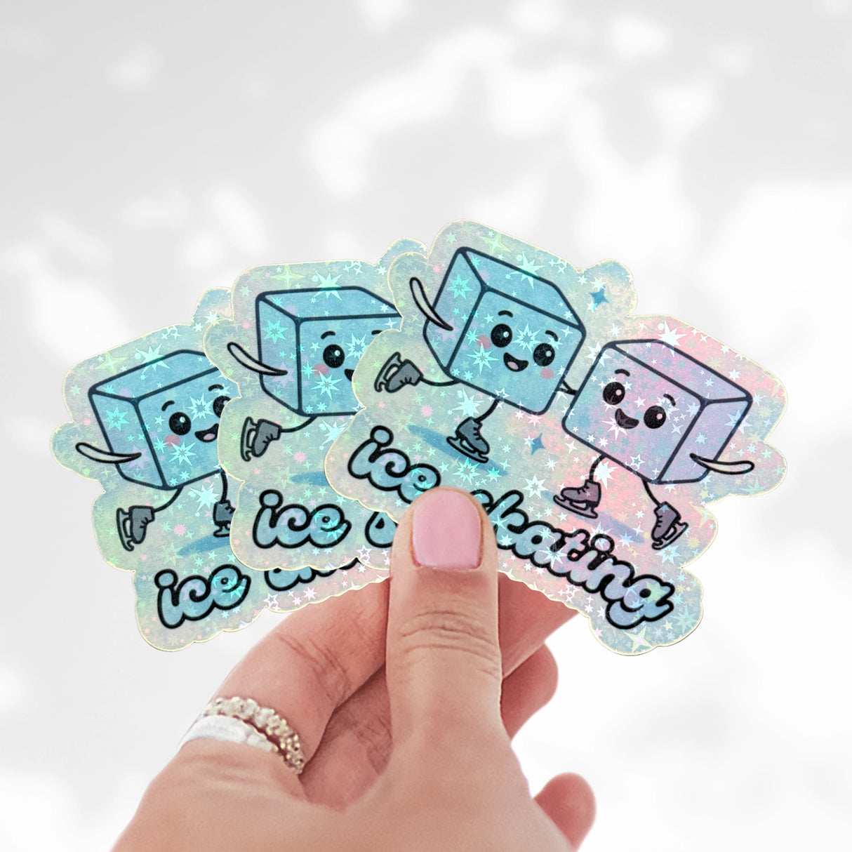 Ice Skating (Ice Cubes) Holographic Sticker