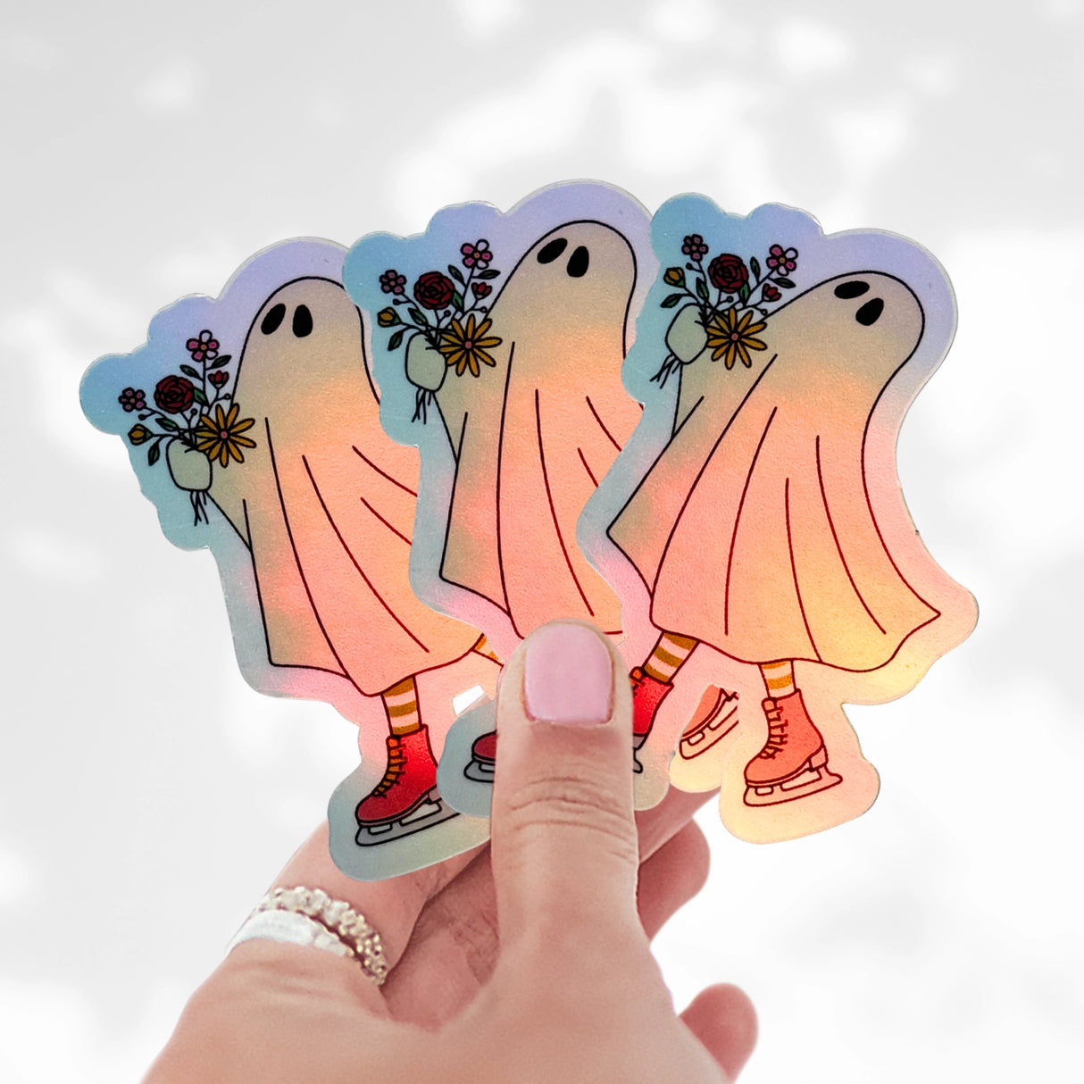 Ghostly Flower Skater Holographic Sticker