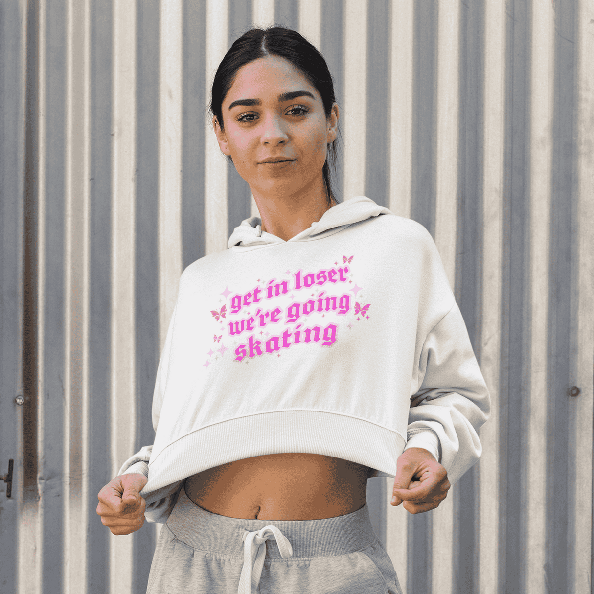 Get In Loser We're Going Skating Cropped Hoodie - Adults Skate Too LLC