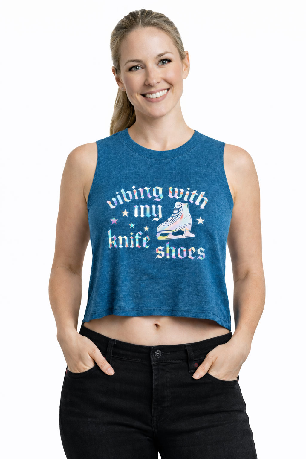 Vibing With My Knife Shoes - Holographic Crop Tank L - OneofOne