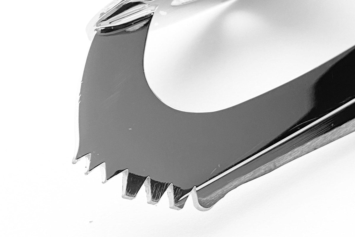 The toe pick end of a figure skating blade
