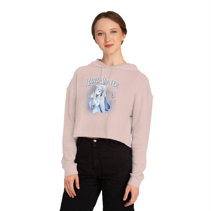 I Love Winter Cropped Hooded Sweatshirt