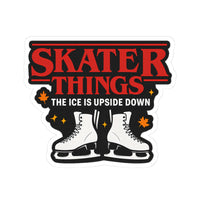 Sticker with 'Skater Things' text and ice skates on a white background