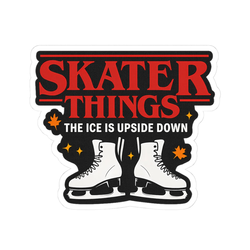 Sticker with 'Skater Things' text and ice skates on a white background