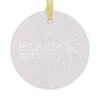 Round white ornament with 'St. Lucia' text and yellow ribbon on a white background