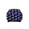 Black suitcase with colorful geometric pattern on a white background