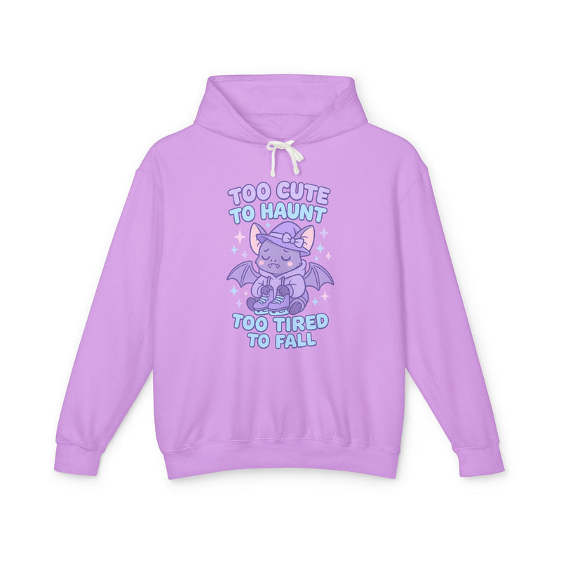 Purple hoodie with cartoon character and text on a white background