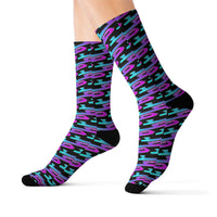 Colorful patterned socks on a white background