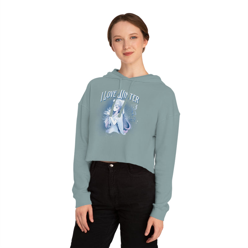 I Love Winter Cropped Hooded Sweatshirt