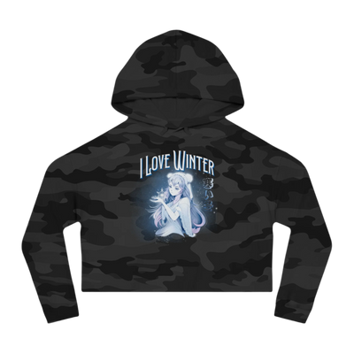 I Love Winter Cropped Hooded Sweatshirt
