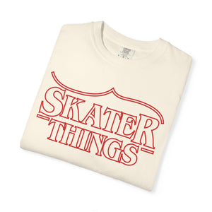 Skater Things T-Shirt in Ivory, folded to show the red outline print