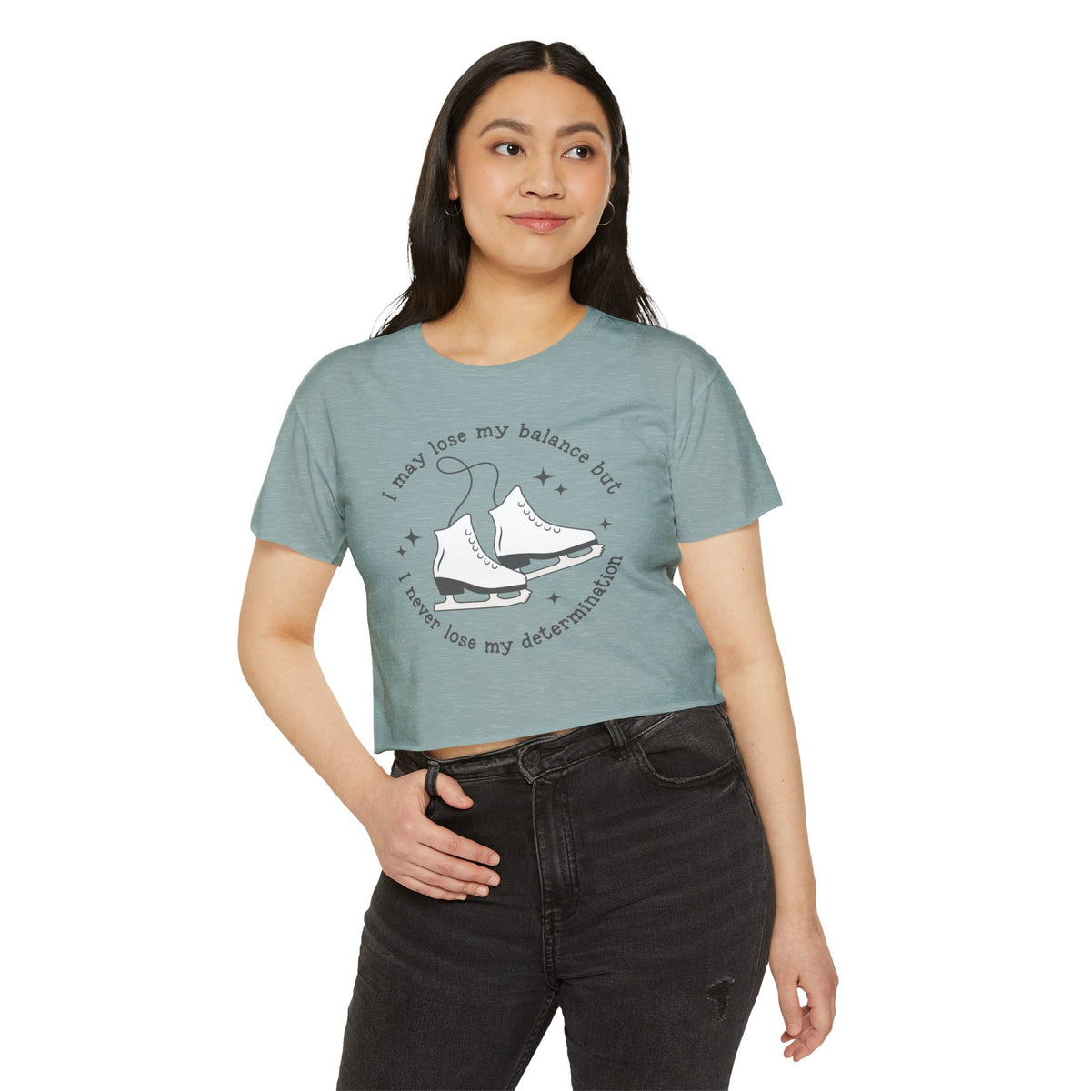Unbalanced but Determined Festival Crop Top - Adults Skate Too LLC