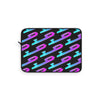 Black laptop sleeve with colorful geometric pattern on a white background