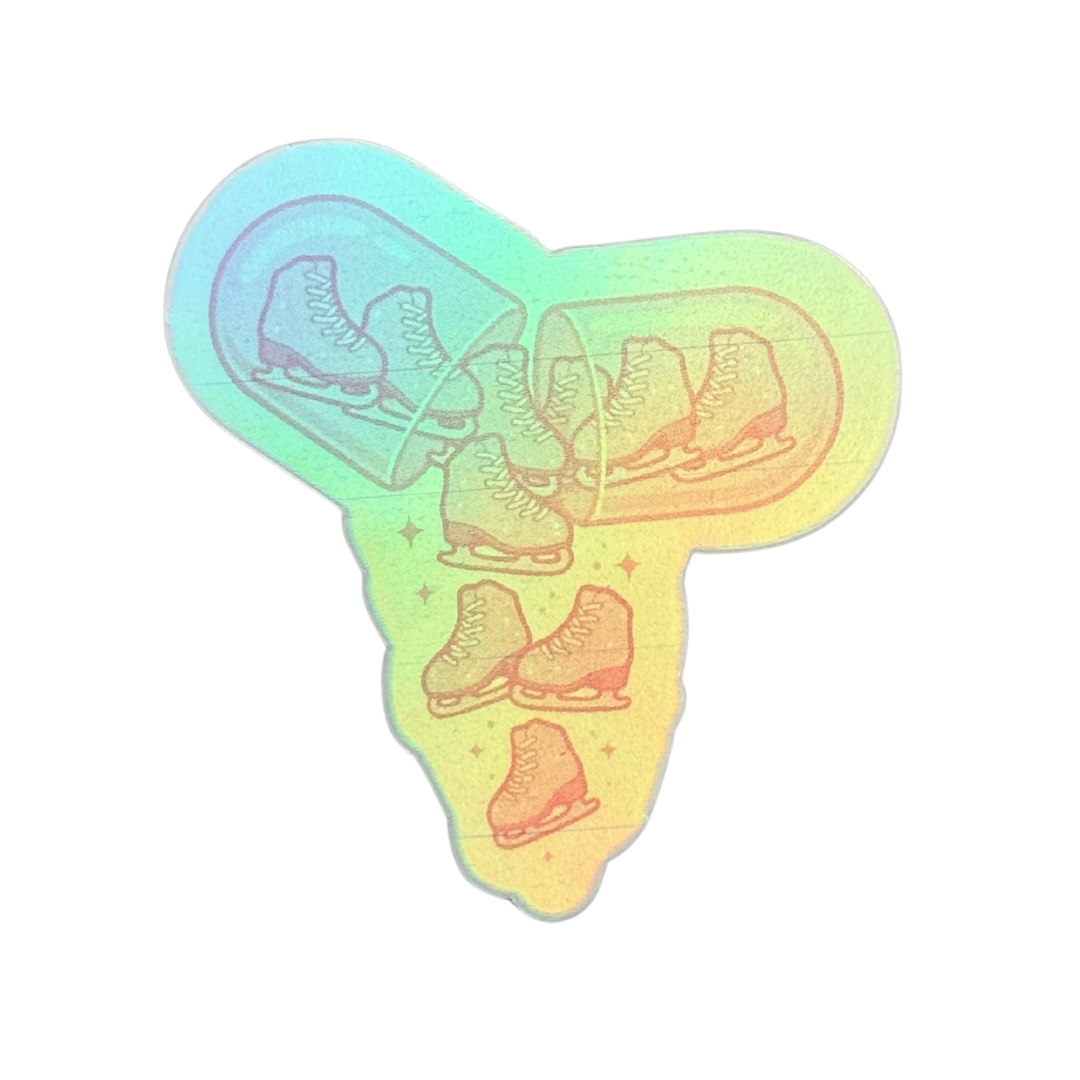 Skating Happy Pill Holo Stickers