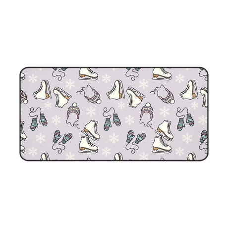 Charming Winter Desk Mat with Ice Skates and Mittens Pattern