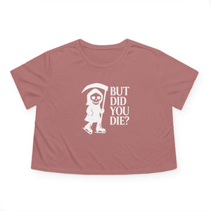 Mauve t-shirt with a skeleton graphic and text on a white background