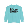 Light blue sweatshirt with 'Back to the Rink' text on a white background