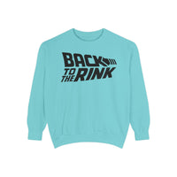 Light blue sweatshirt with 'Back to the Rink' text on a white background