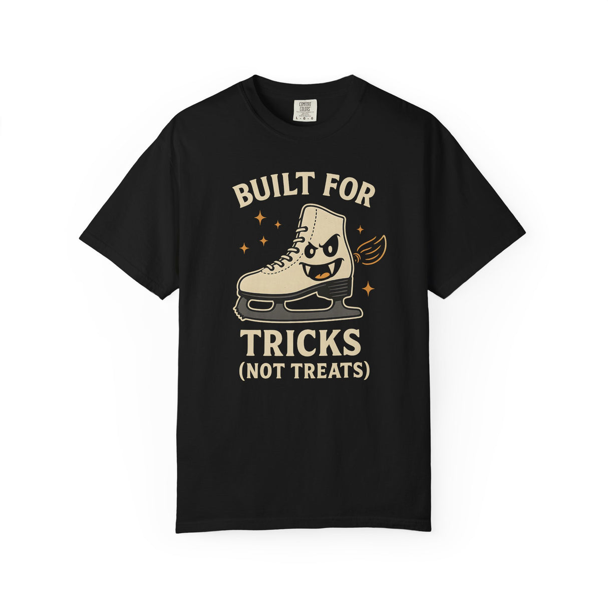 Black t-shirt with a graphic of a skate boot and text on a white background