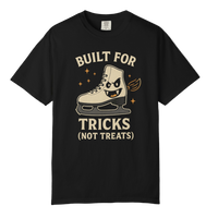 Black t-shirt with a graphic of a skate boot and text on a white background