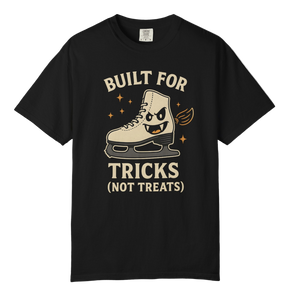 Black t-shirt with a graphic of a skate boot and text on a white background