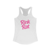White tank top with pink 'Rink Rat' text on a white background