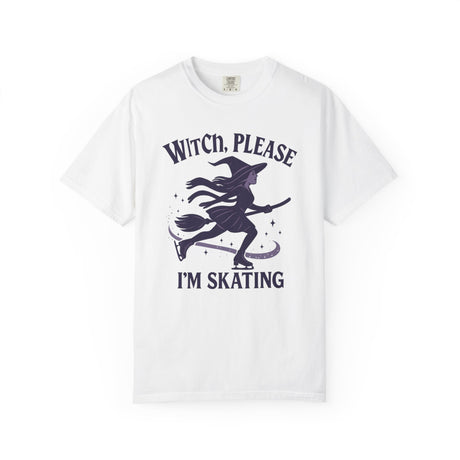 White t-shirt with a witch graphic and text on a white background