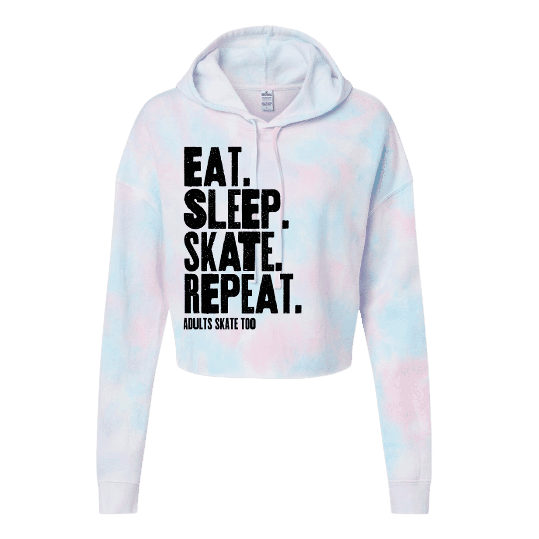 Eat Sleep Skate Repeat Cotton Candy Hooded Crop - Adults Skate Too LLC