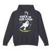 Ghost character with 'Trick or Toe Loop' text on a white background