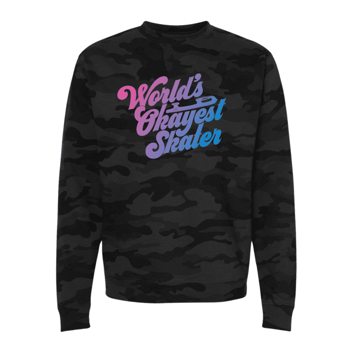 World's Okayest Skater Camo Sweatshirt - Adults Skate Too LLC