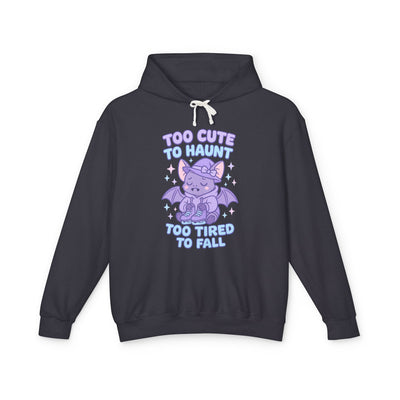 Black hoodie with a cartoon character and text on a white background