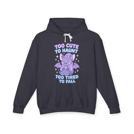 Black hoodie with a cartoon character and text on a white background