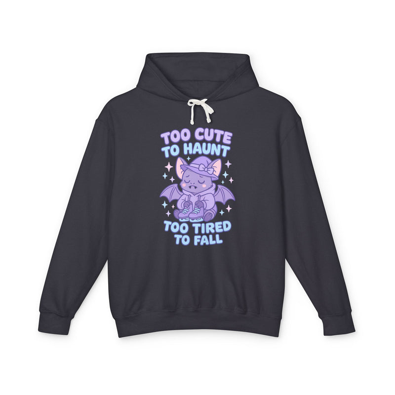 Black hoodie with a cartoon character and text on a white background
