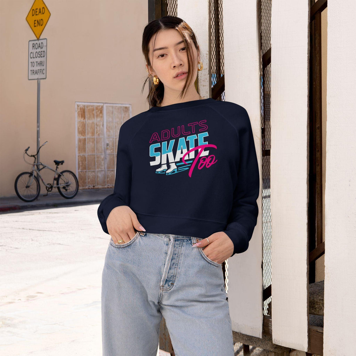 Retro Women's Cropped Fleece Pullover - Adults Skate Too LLC