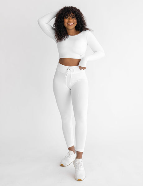Astoria LIVE LUXE Crossed Sleeve Crop - White - Adults Skate Too LLC