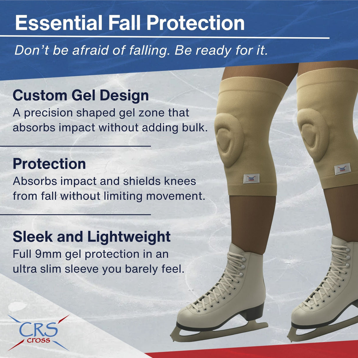 CRS Cross Gel Knee Pads for Ice Skating. 2 Gel Sleeve Knee Pads