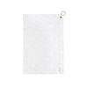 White towel with a gold hook on a white background