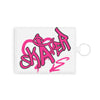 Pink 'skater' text on a white background