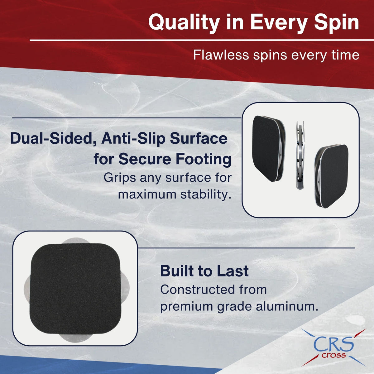 The spinner's two-sided anti-slip surface and aluminum base shown up close