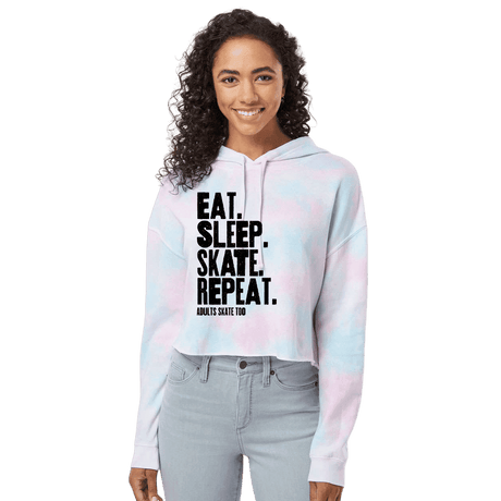 Eat Sleep Skate Repeat Cotton Candy Hooded Crop - Adults Skate Too LLC