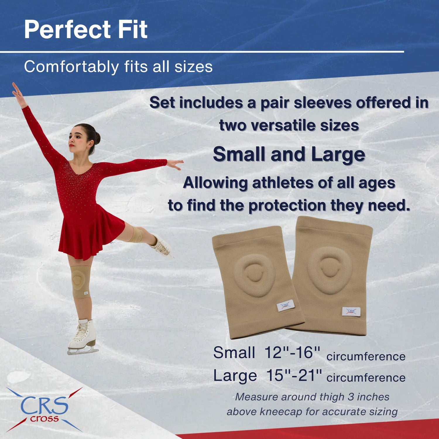 CRS Cross Gel Knee Pads for Ice Skating. 2 Gel Sleeve Knee Pads
