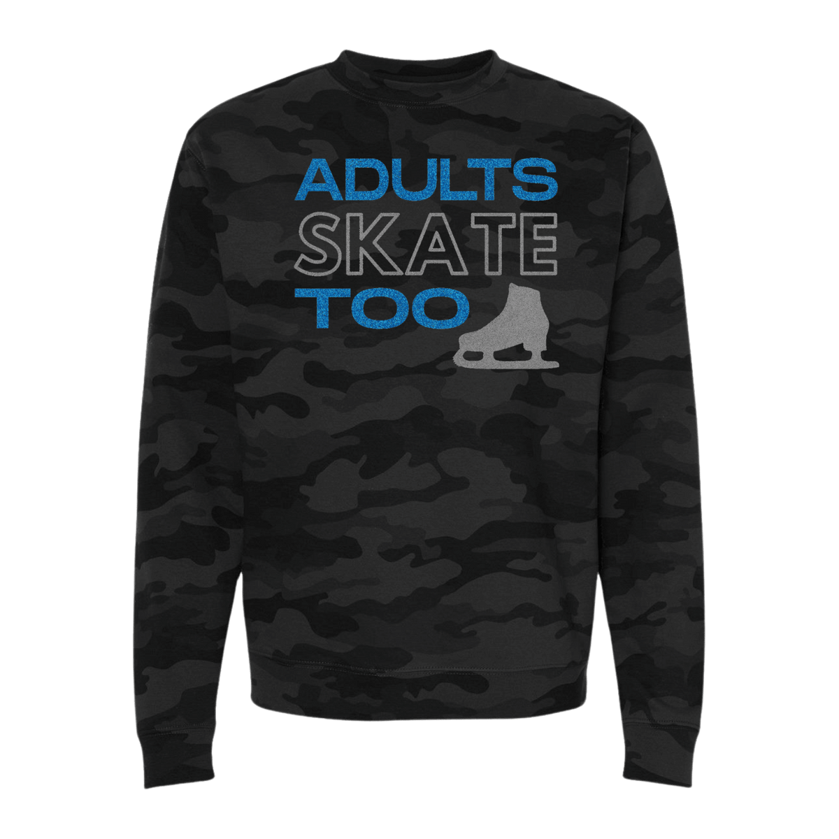 Adults Skate Too Glitter Camo Sweatshirt