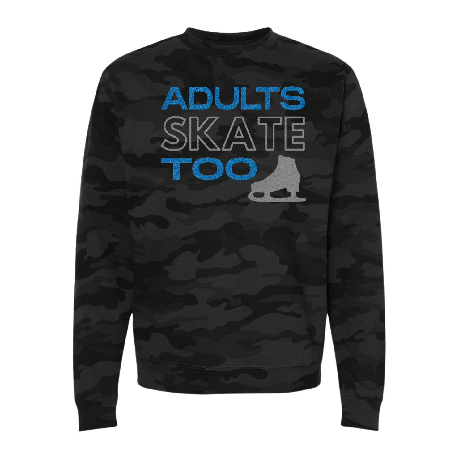 Adults Skate Too Glitter Camo Sweatshirt